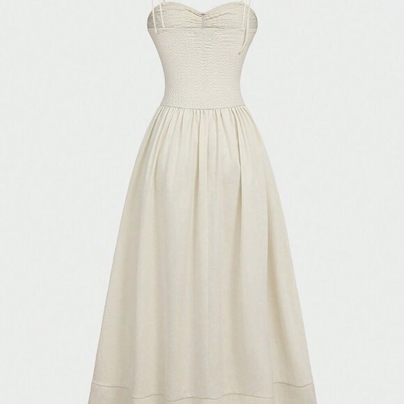 Cream Party Women's Beach Vacation Elegant Waist Cinched Fitted Camisole Dress - Picture 5 of 7